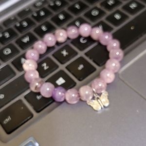 Bracelets, Dragon Vein agate beaded stone, 6.5 inch, handcrafted. Purple.